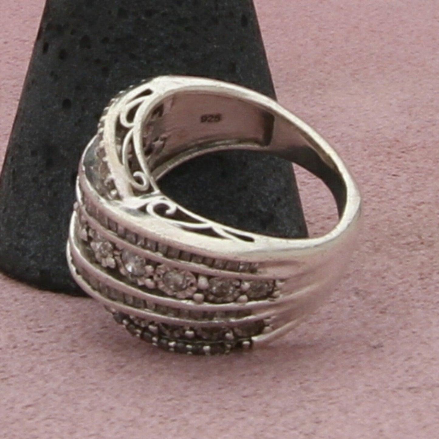 zales sterling silver baguette diamond crossover (as-is) ring size 5.5