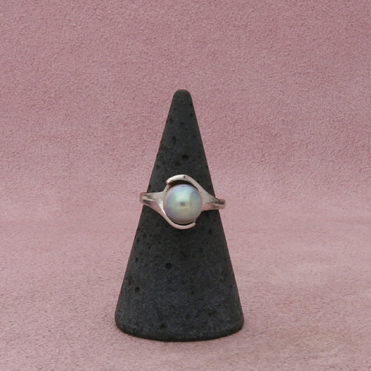 sterling silver vintage japan grey akoya pearl ring size 5.5