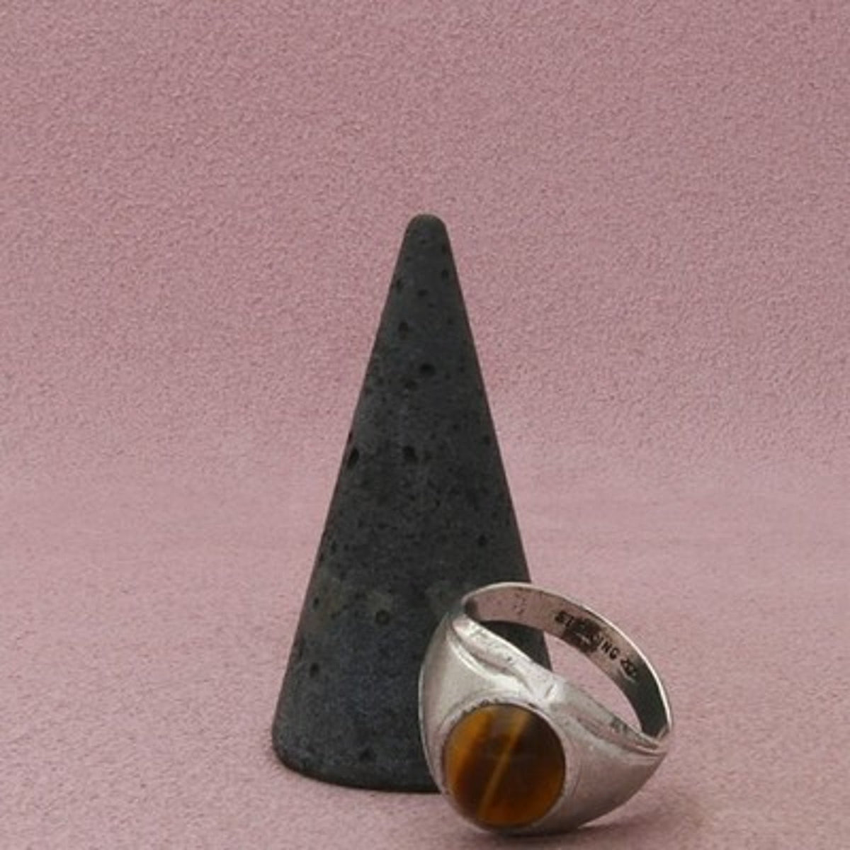 Sterling Silver Men's Vintage Oval Tiger's Eye Ring Size 9.75