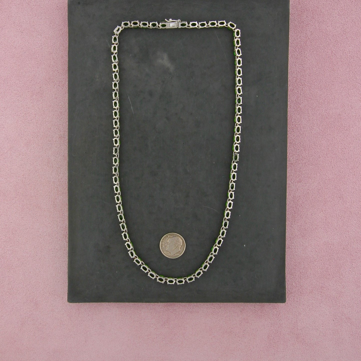 sterling silver oval-cut chrome diopside tennis necklace size 18in