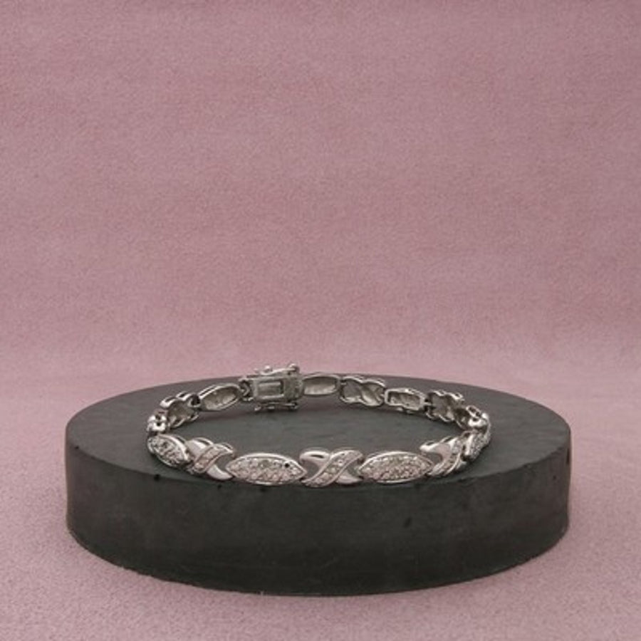 Sterling Silver Diamond Accent X Link Tennis Bracelet Size 7in
