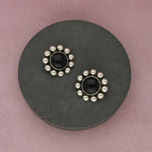 taxco mexico sterling silver vintage beaded black onyx clip-on earrings