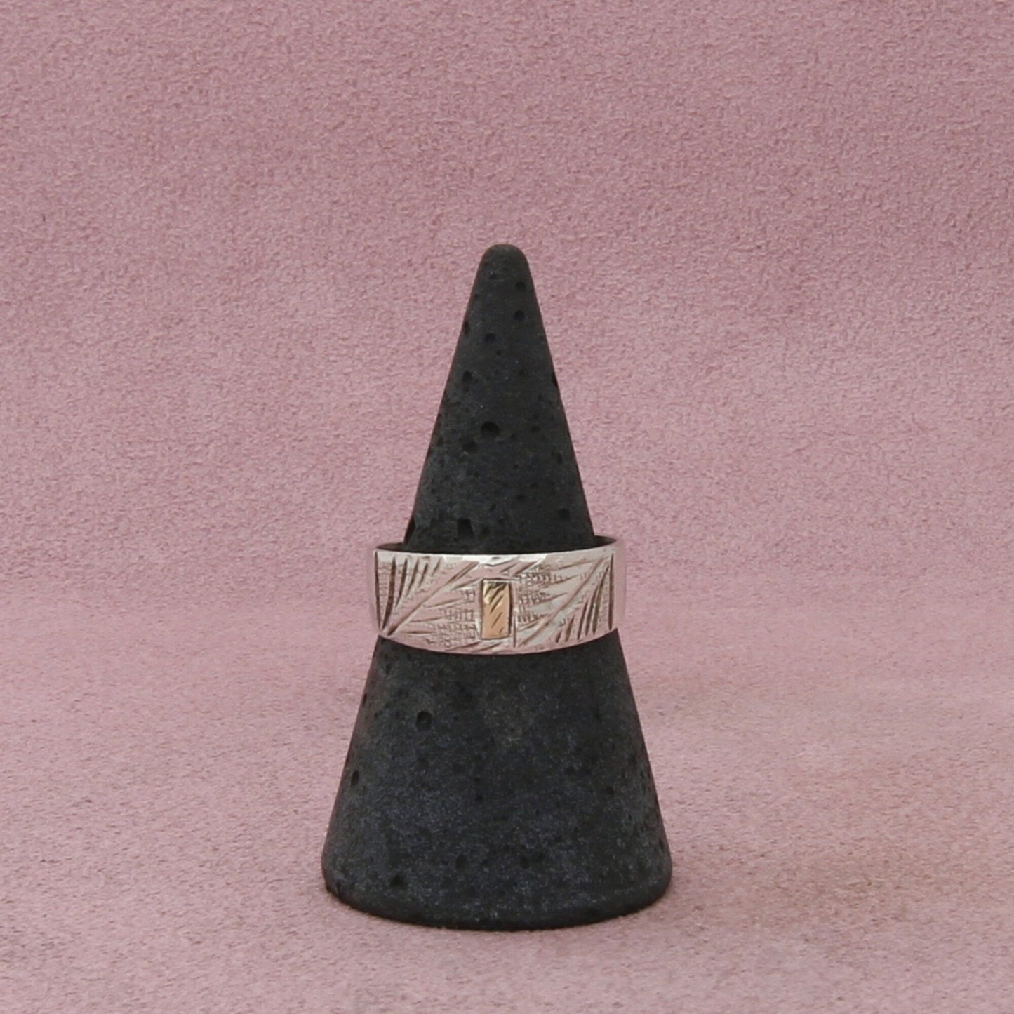 sterling silver & 14k gold vintage etched band ring size 7.5