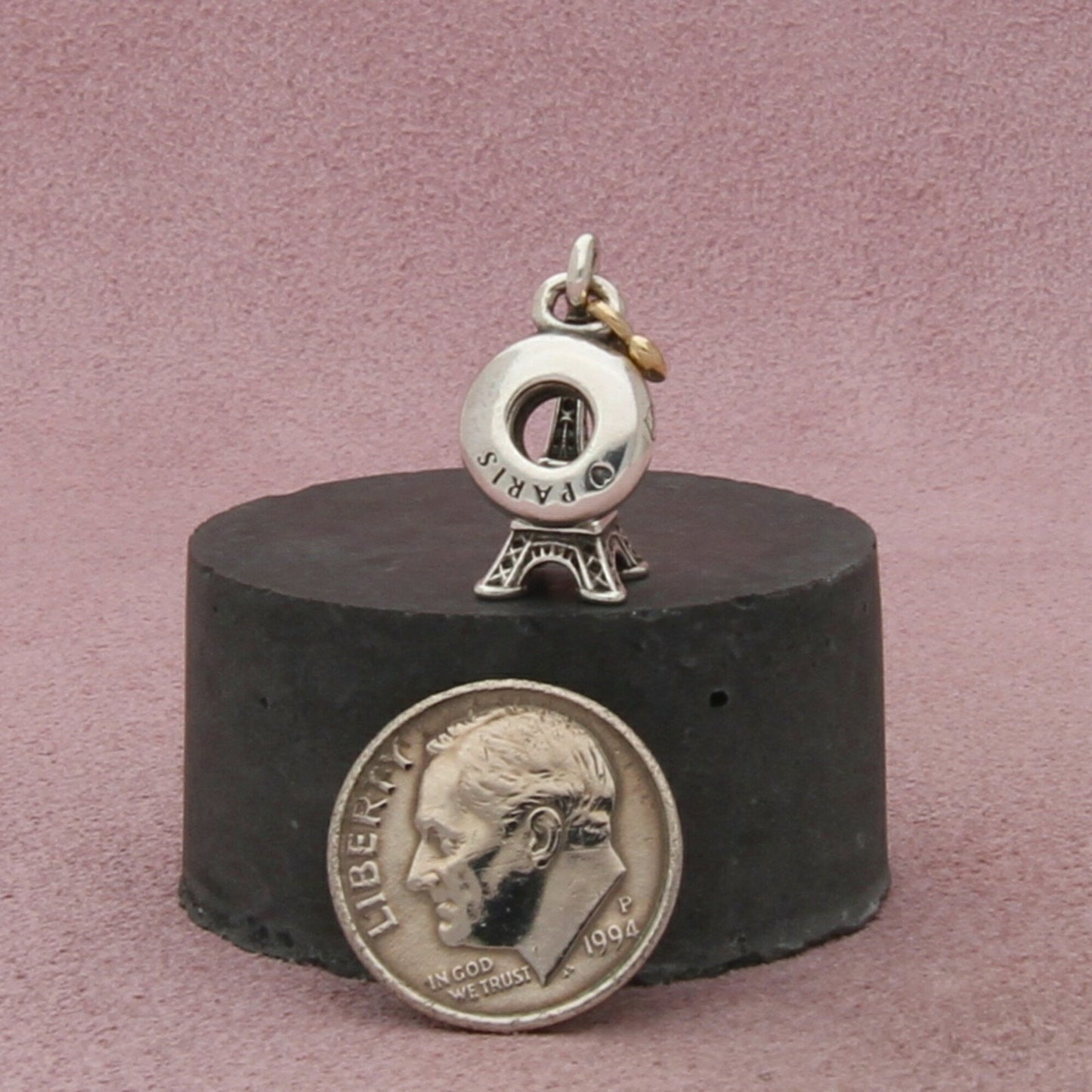 pandora sterling silver & 14k gold heart paris eiffel tower charm pendant