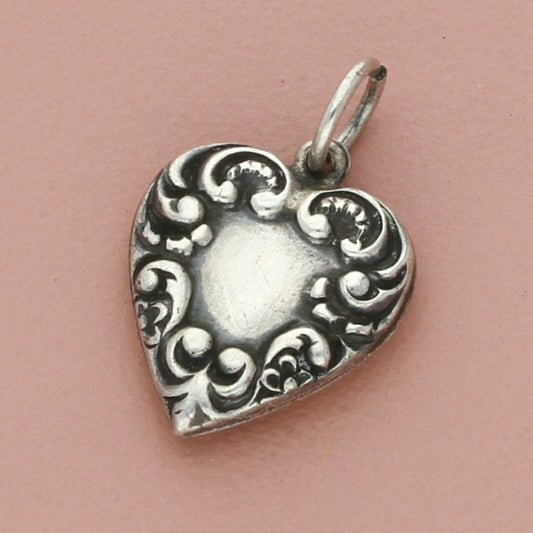 sterling silver vintage wwii engraved scroll sweetheart puffy heart charm