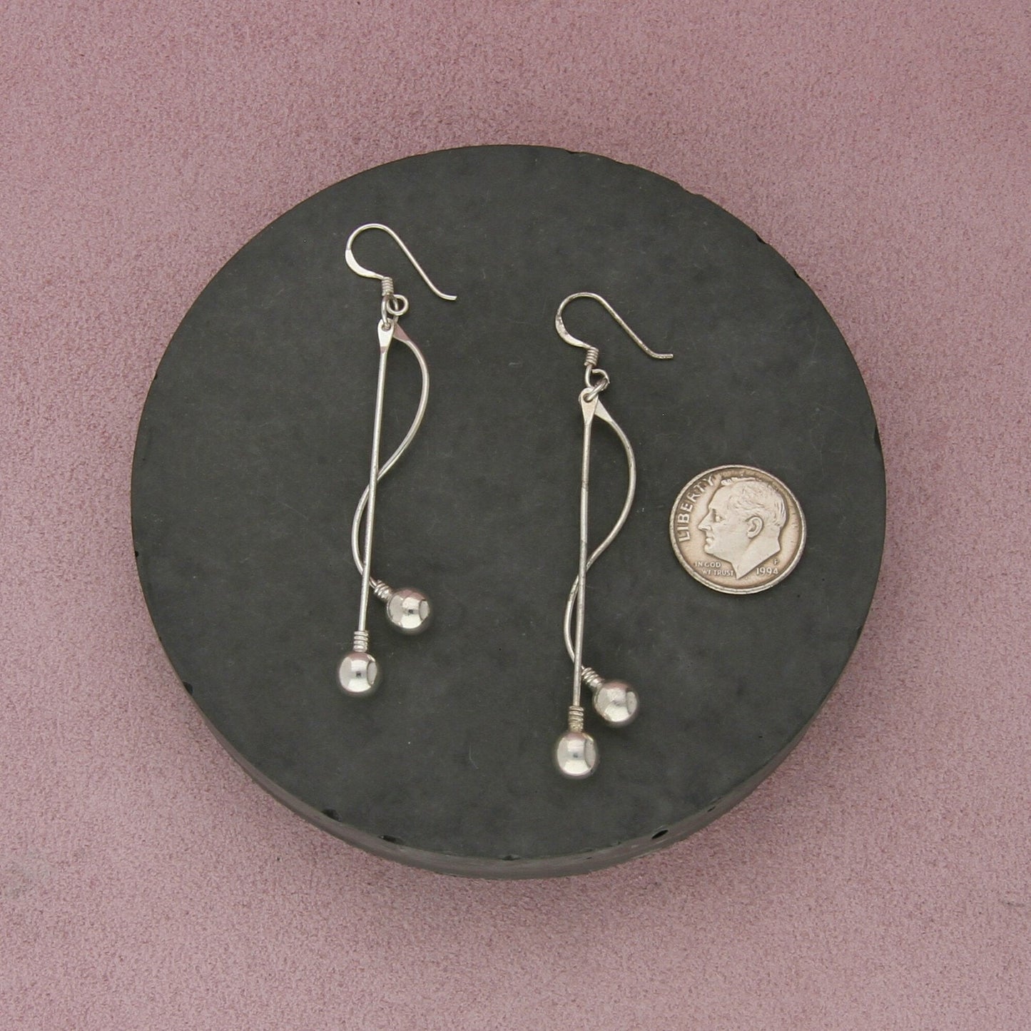 sterling silver vintage bead & bar dangle earrings