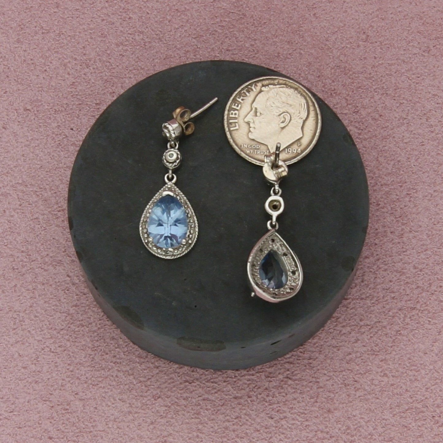 sterling silver blue topaz teardrop dangle post earrings