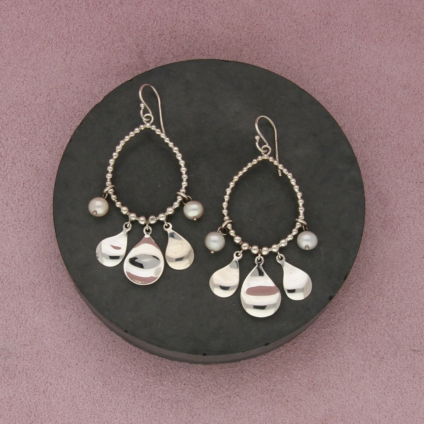 michael dawkins sterling silver beaded pearl dangle earrings