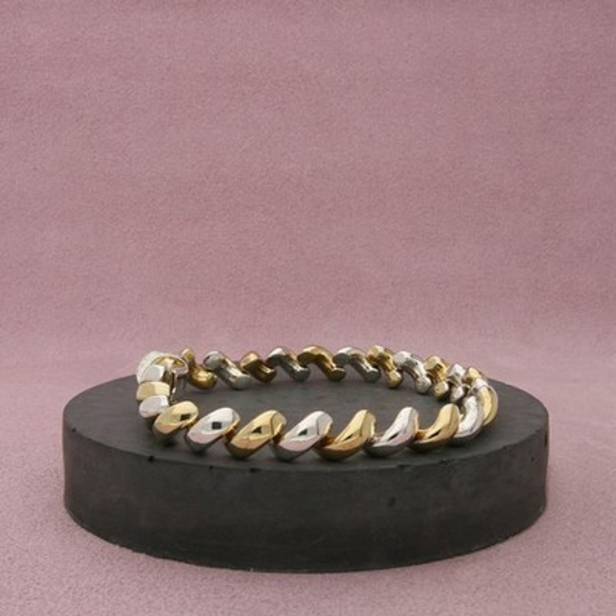 Sterling Silver Italy Two Tone Polished San Marco Link Bracelet Size 7.5in