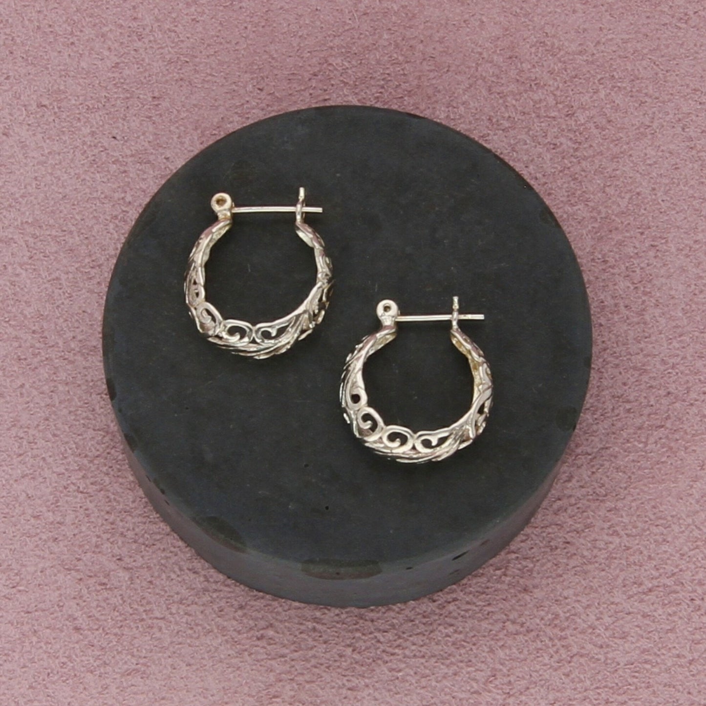 sterling silver dainty scroll huggie hoop earrings