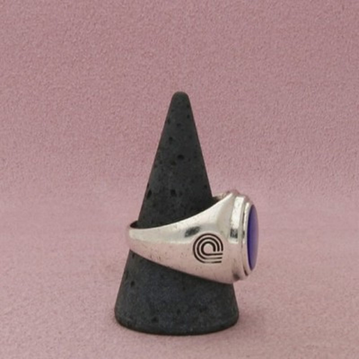 Sterling Silver Men's Signet Ring Blue Oval Center Size 12.25