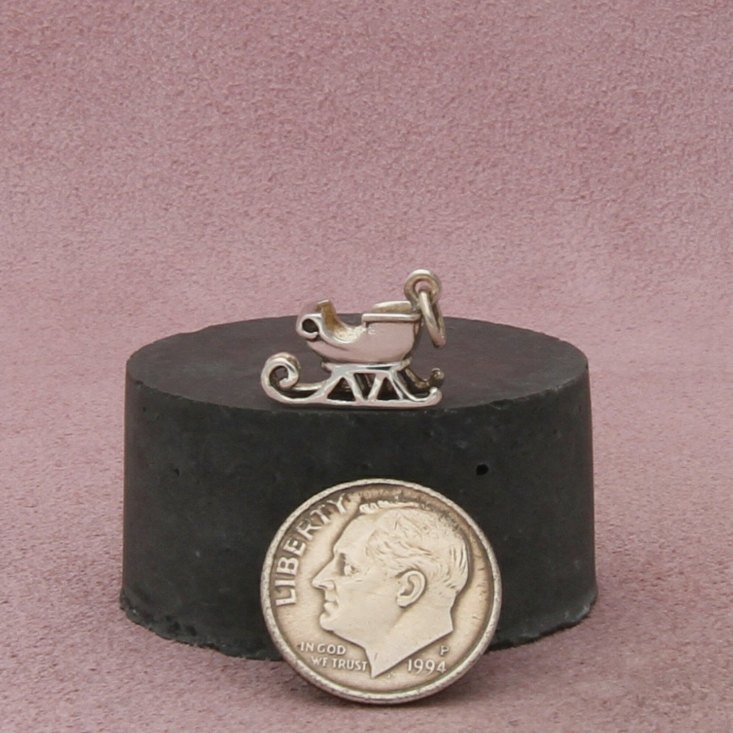 sterling silver vintage 3d christmas sleigh charm pendant