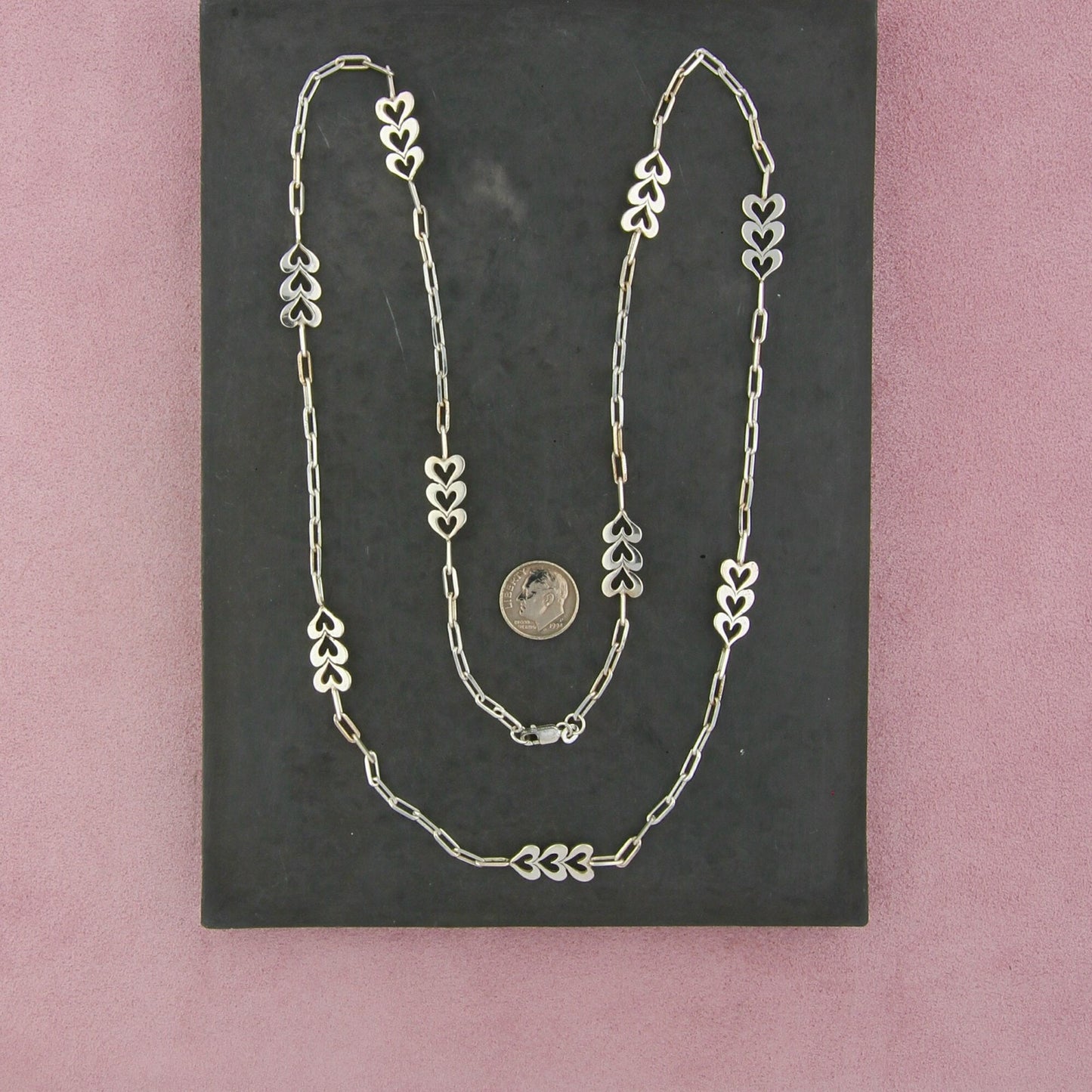 sterling silver hearts paperclip chain necklace size 30in