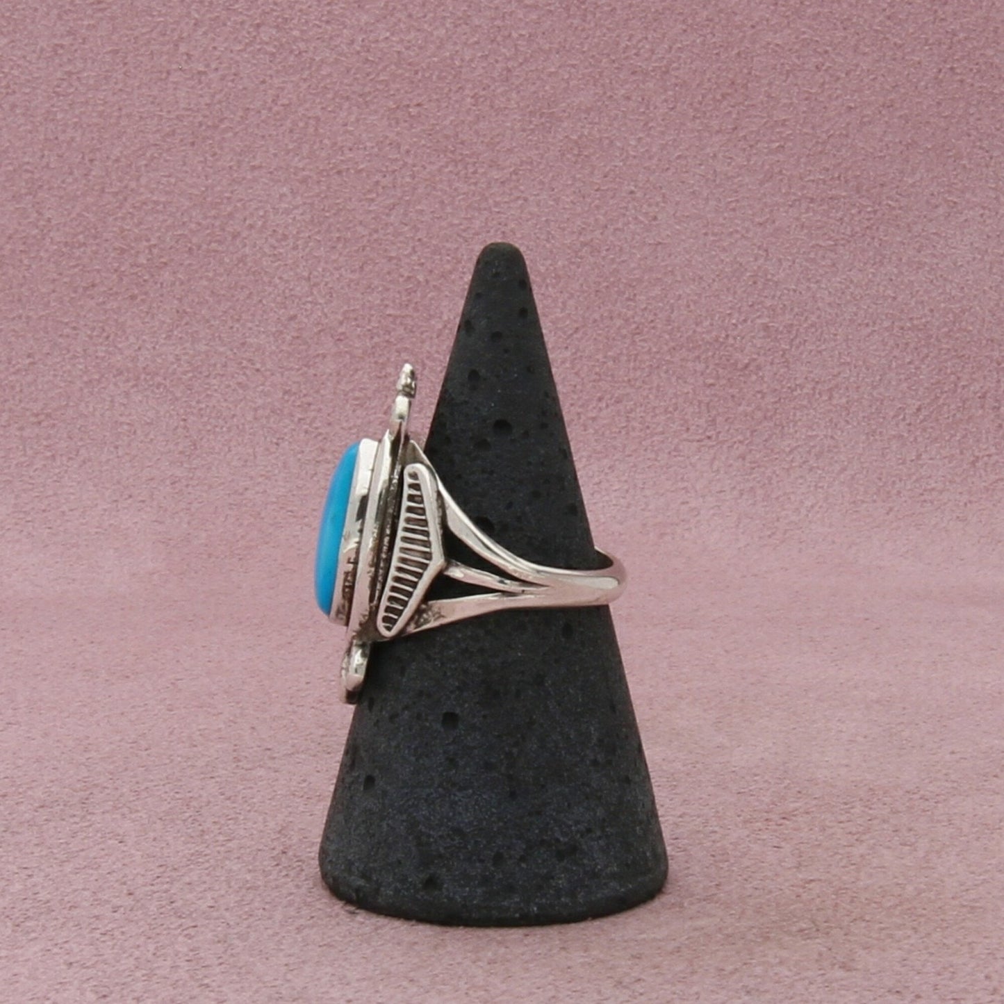 navajo sterling silver vintage signed elongated turquoise ring size 6.5