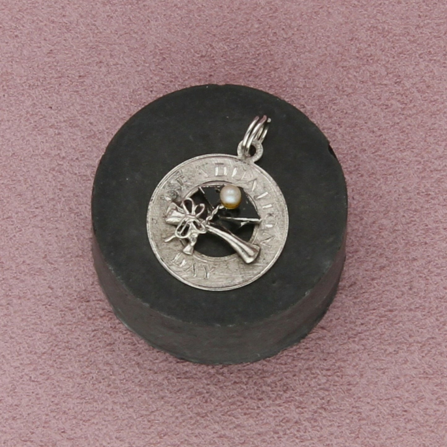 sterling silver vintage enamel pearl graduation day charm pendant