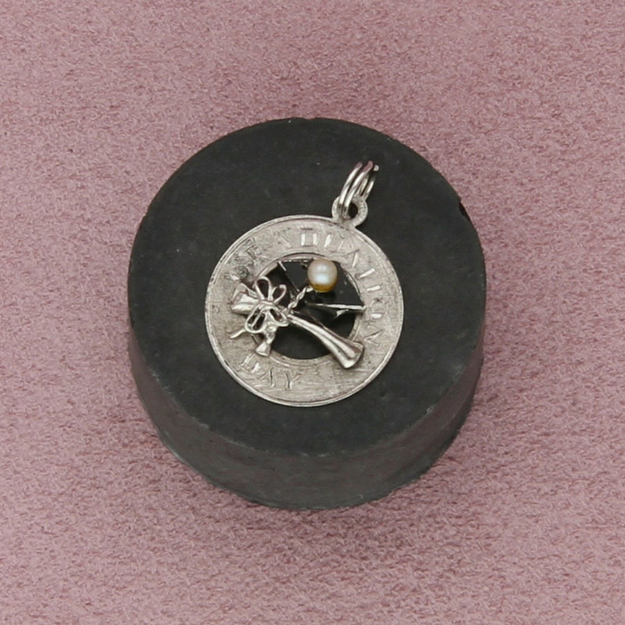 sterling silver vintage enamel pearl graduation day charm pendant