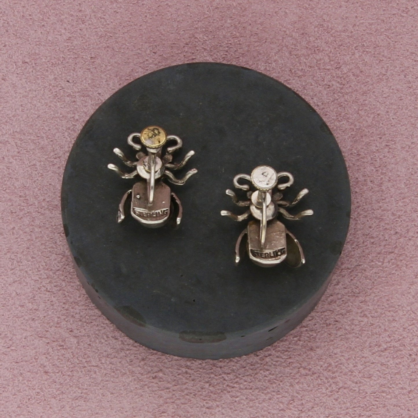 navajo sterling silver vintage fly bug screw-back earrings