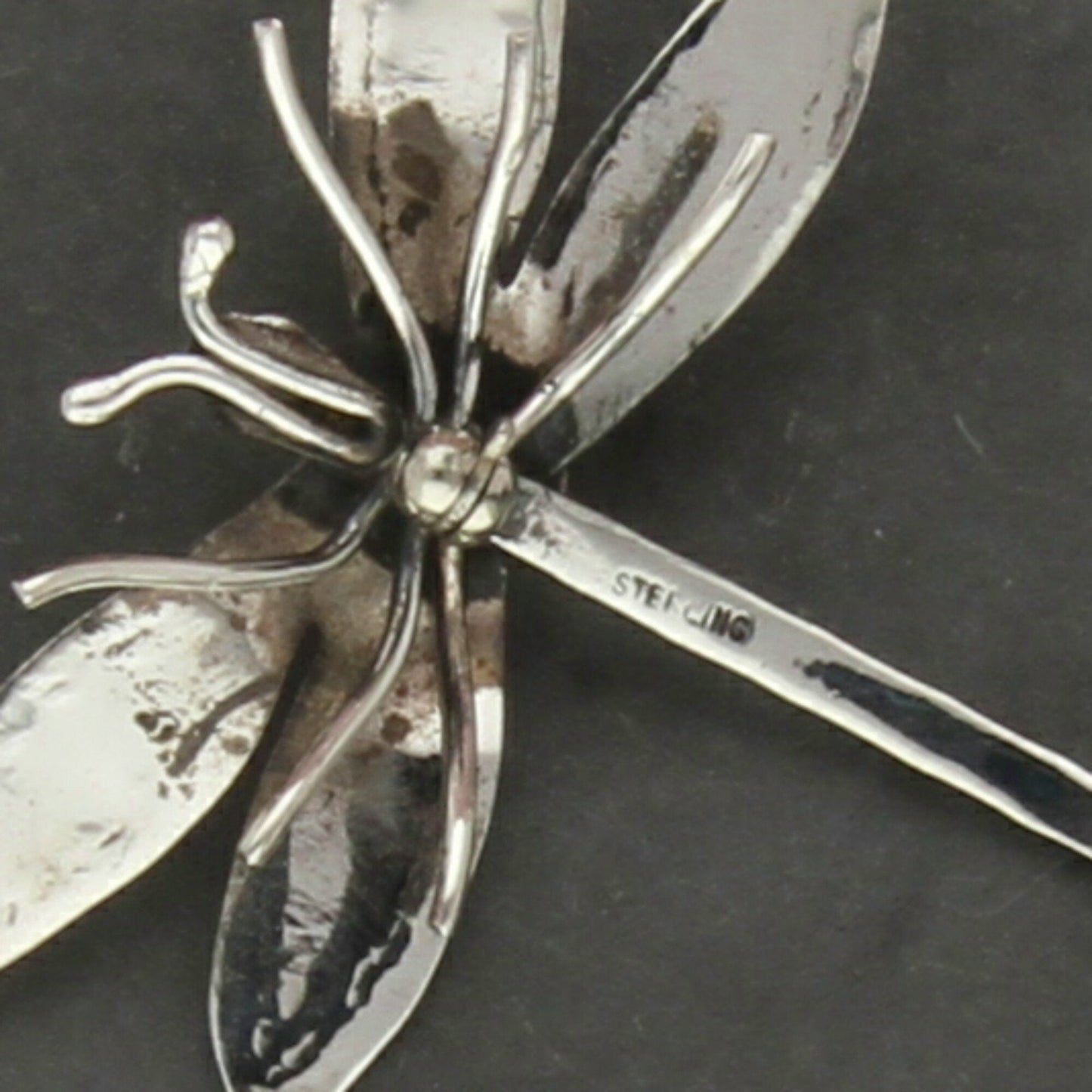 navajo sterling silver vintage onyx stamped dragonfly brooch