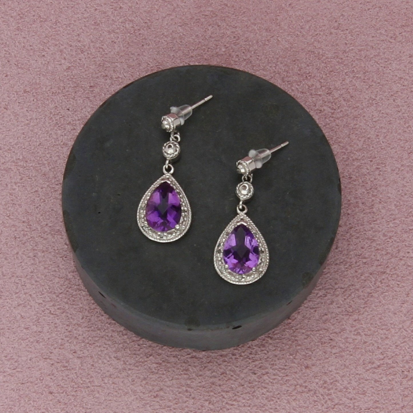 sterling silver diamond accent amethyst dangle post earrings