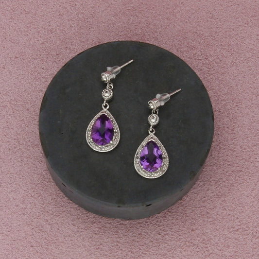 sterling silver diamond accent amethyst dangle post earrings