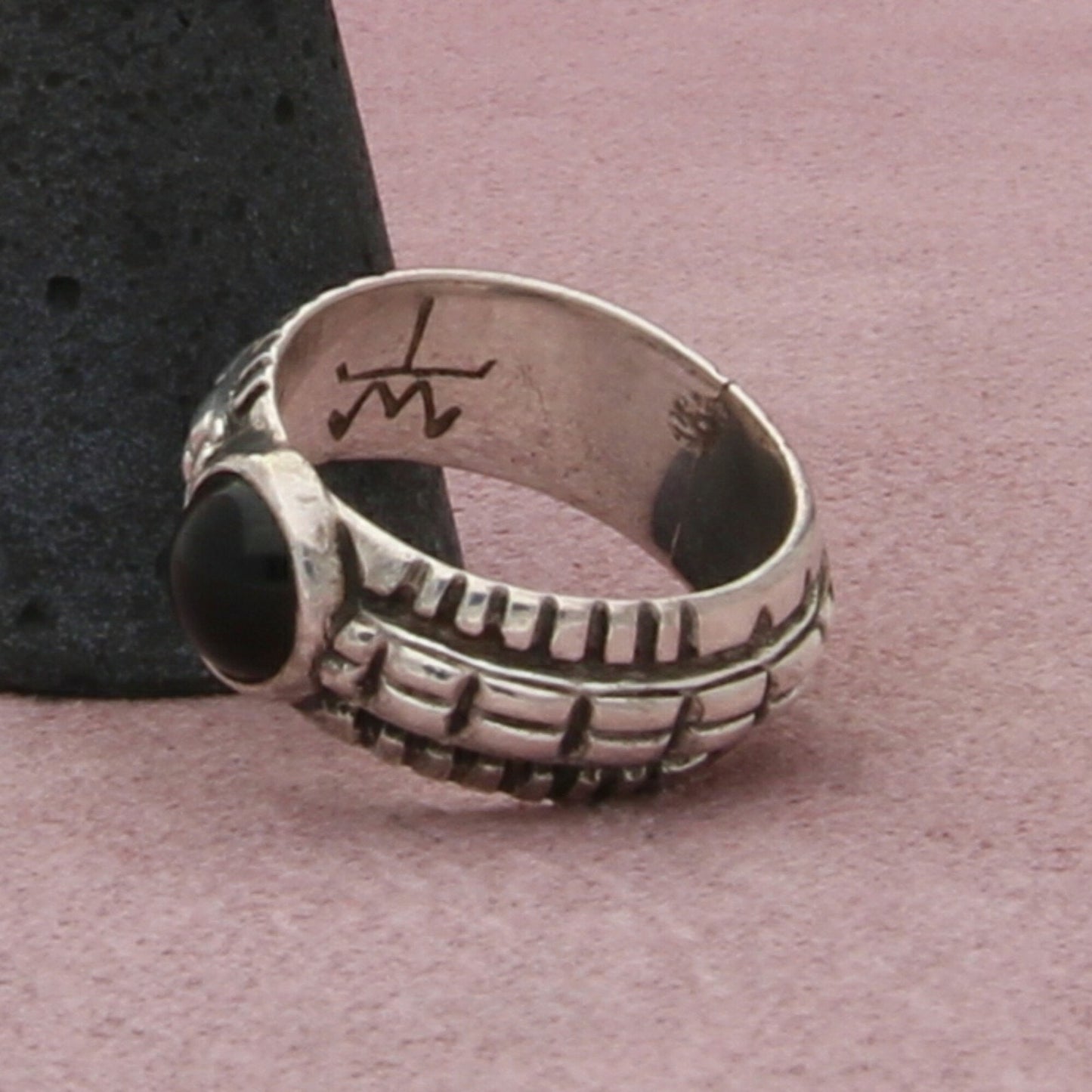 sterling silver vintage 9mm black onxy band ring size 9