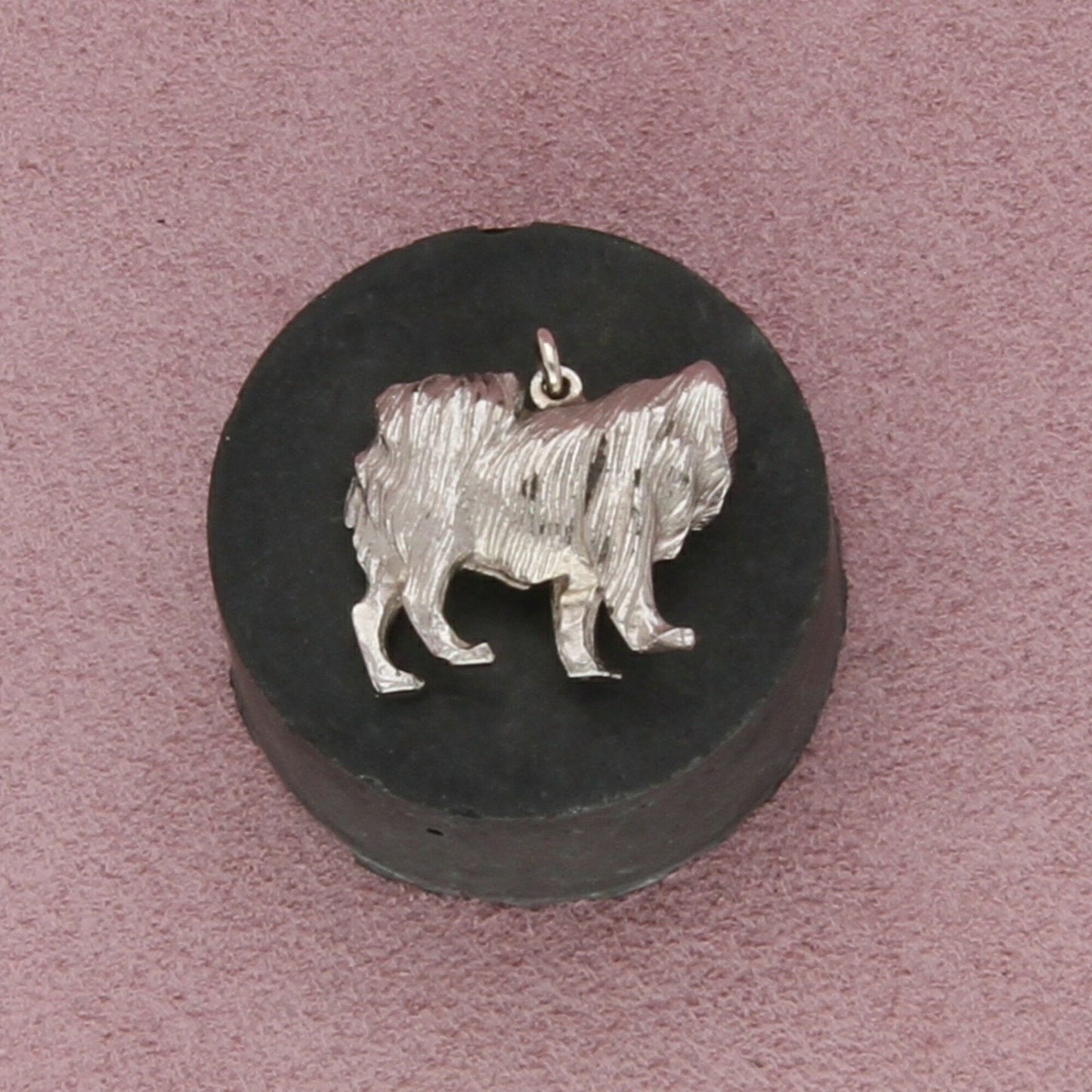 sterling silver vintage garnet eyes long haired dog pendant