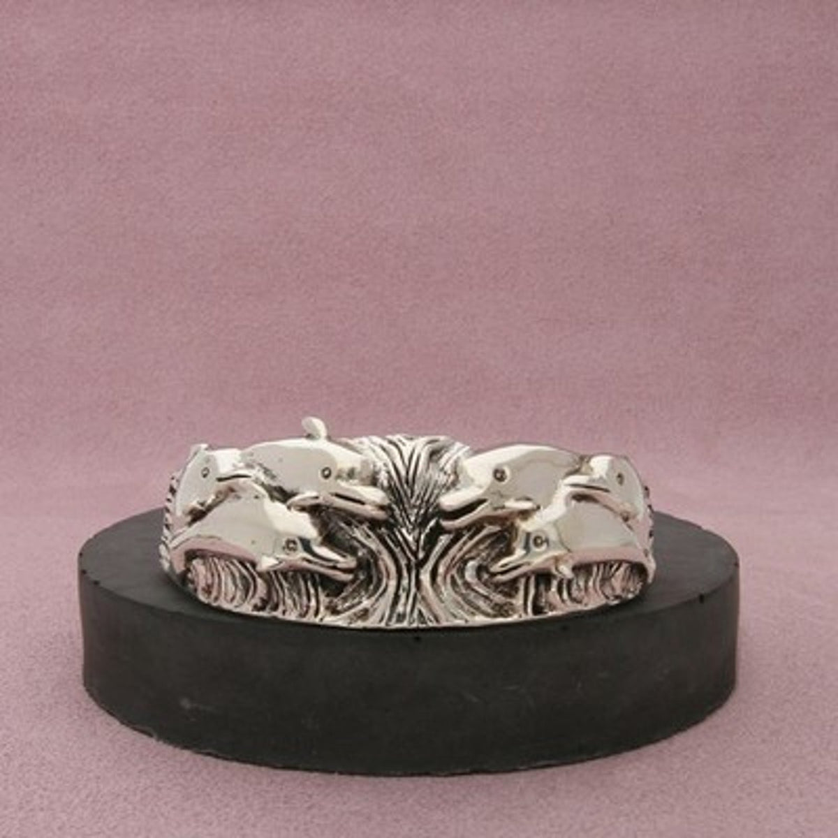 Mexico Sterling Silver Vintage Dolphin Wave Cuff Bracelet Size 6.25in