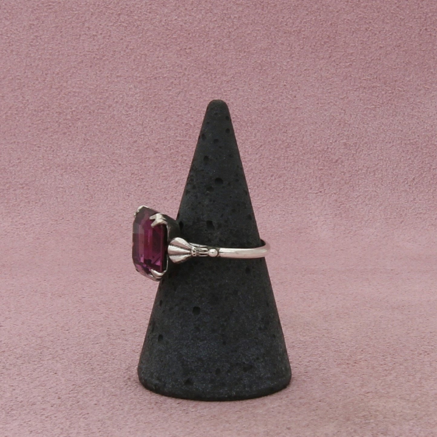 sterling silver vintage art deco purple rhinestone ring size 6.5
