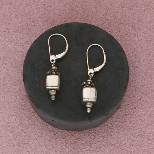 sterling silver vintage beaded block dangle earrings