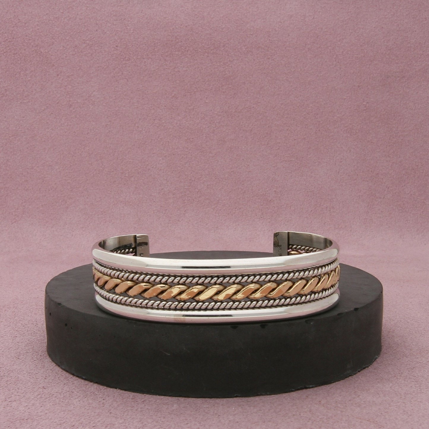 navajo sterling silver & 12k gold filled tahe twisted cuff bracelet size 6.5in