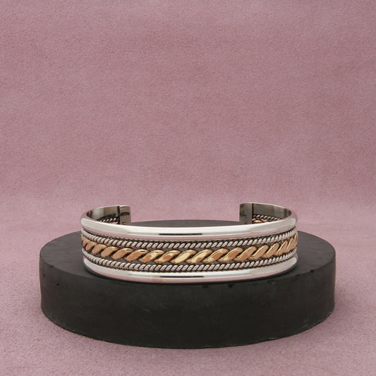 navajo sterling silver & 12k gold filled tahe twisted cuff bracelet size 6.5in
