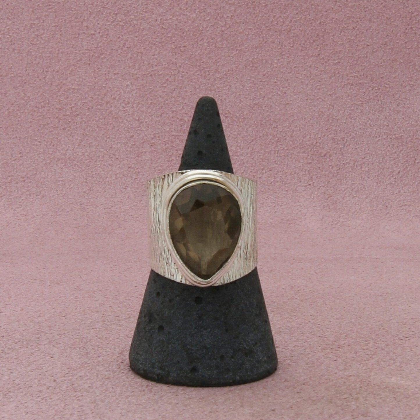 sterling silver textured pear-cut quartz cigar band ring size 8
