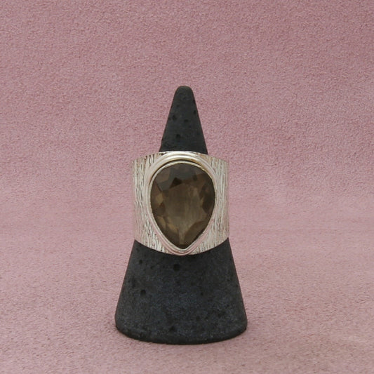 sterling silver textured pear-cut quartz cigar band ring size 8