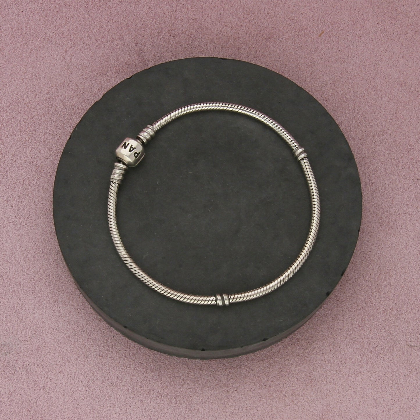 pandora sterling silver barrel clasp snake chain charm bracelet size 8in