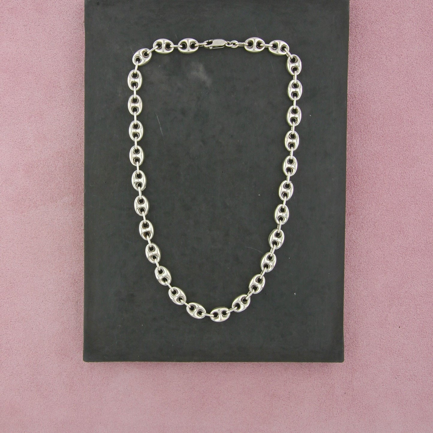 sterling silver vintage italian puffy mariner link chain necklace size 16.5in