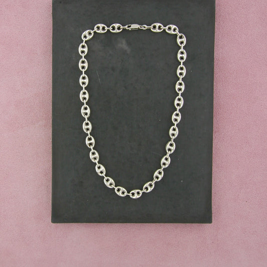 sterling silver vintage italian puffy mariner link chain necklace size 16.5in