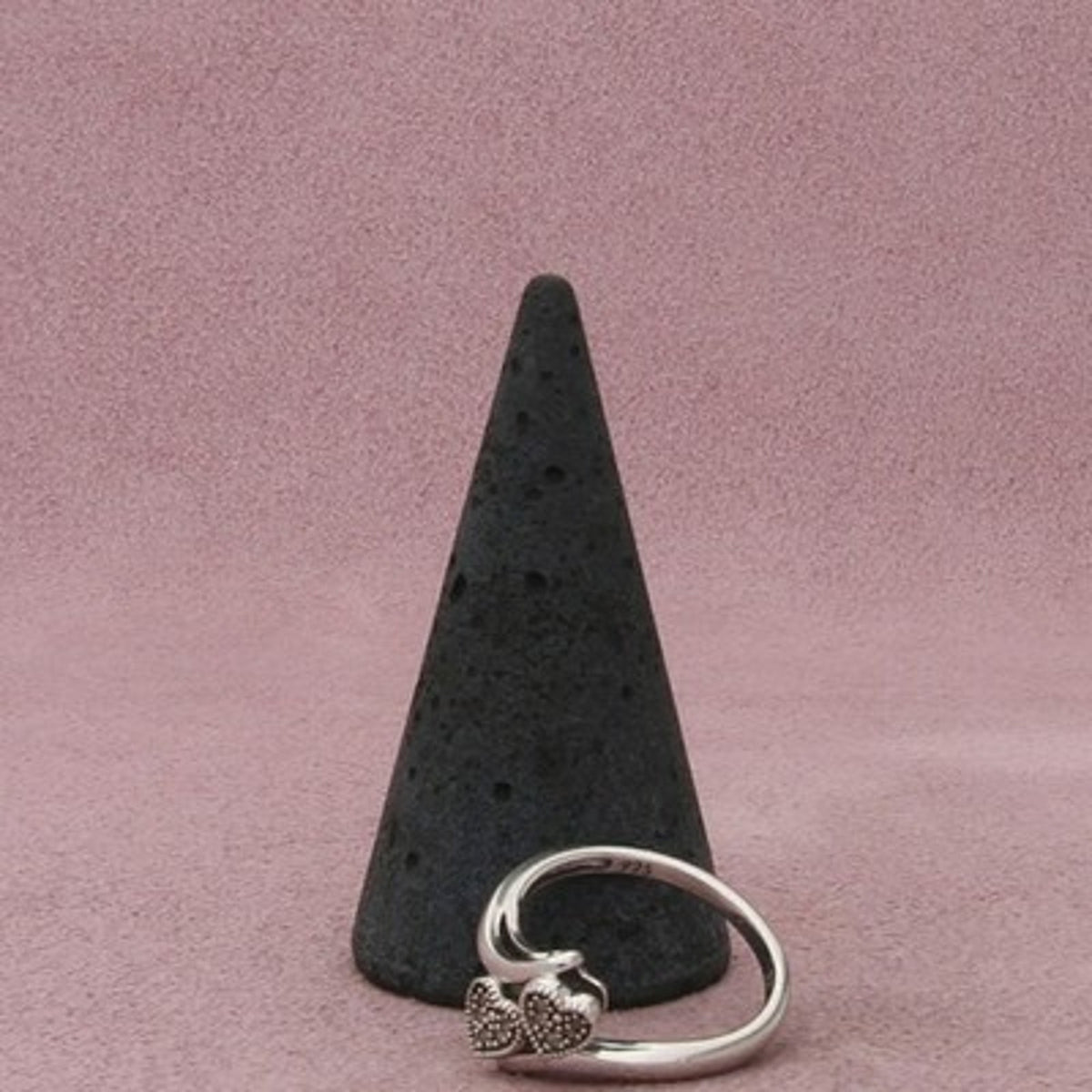Sterling Silver Pave Diamond Hearts Ring Size 6.75
