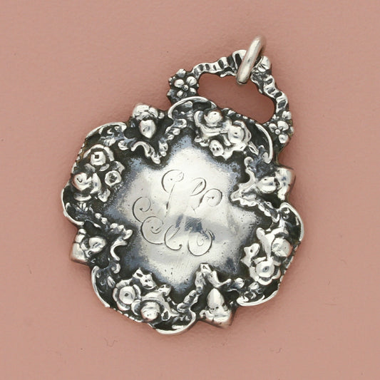 t foree hunsicker sterling silver vintage monogrammed floral luggage tag pendant