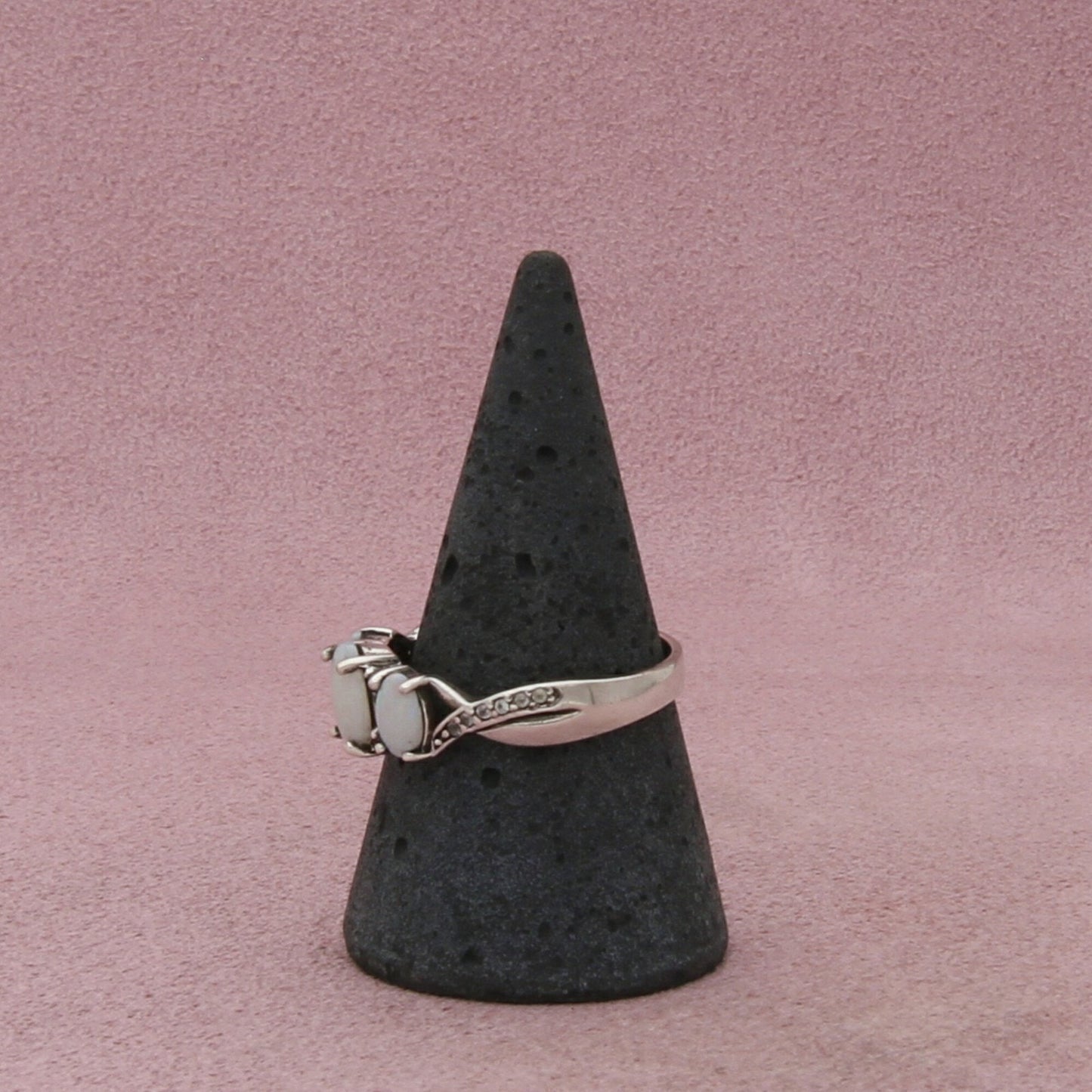 sterling silver white topaz & opal ring size 9.5