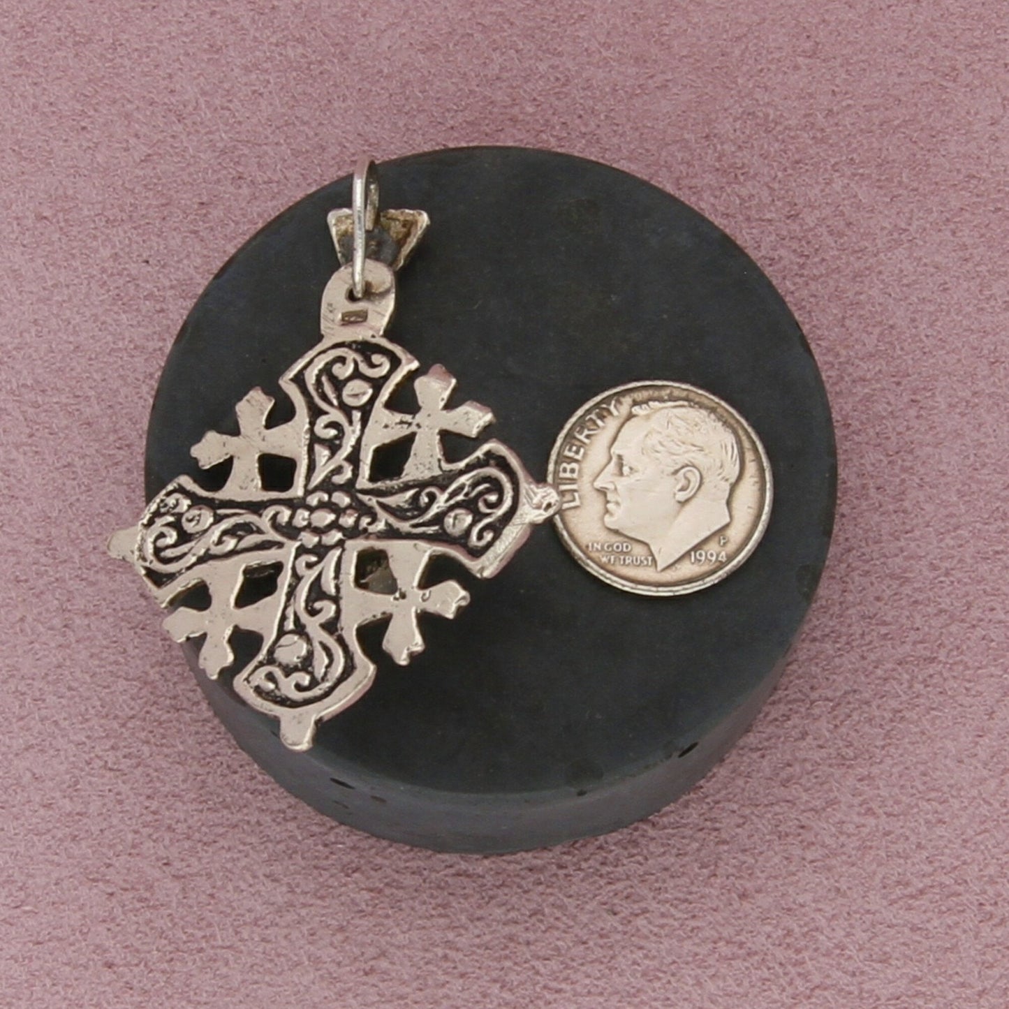 sterling silver vintage green crusaders cross pendant