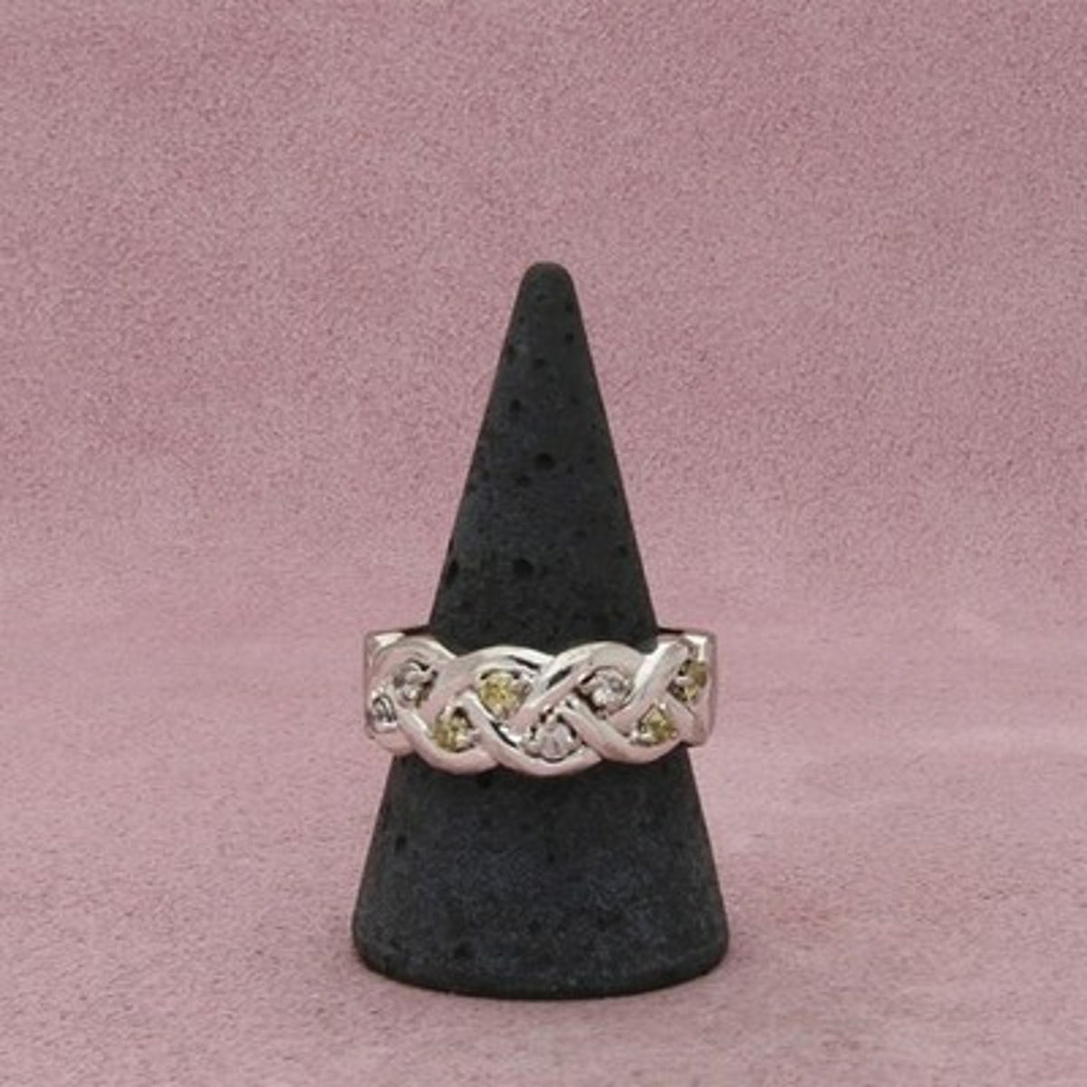 Sterling Silver Braided Round-Cut Cz Band Ring Size 10.5