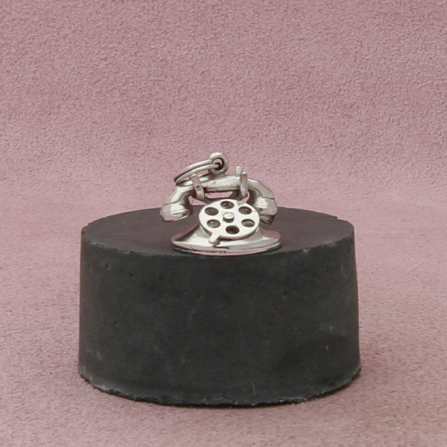 sterling silver vintage 3d rotary dial telephone (moves) charm pendant
