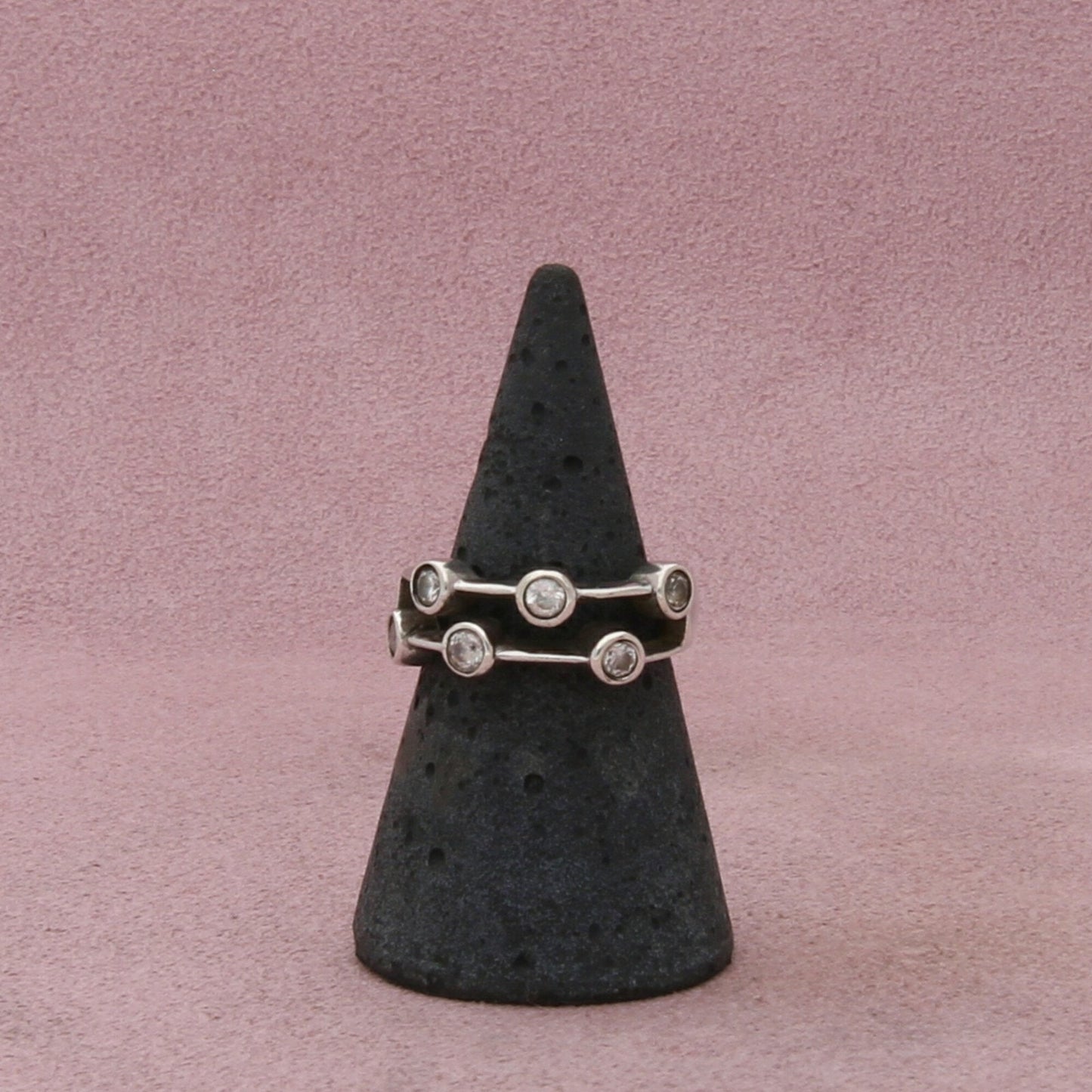 sterling silver round-cut cz bubbles ring size 6.75