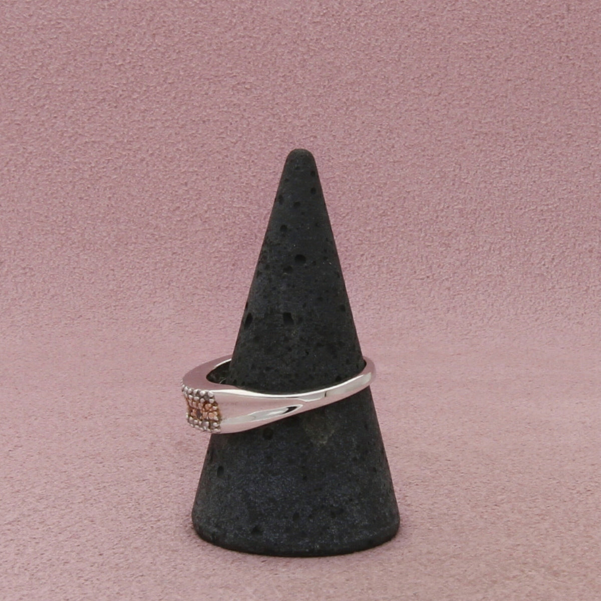 Chuck Clemency Sterling Silver Champagne & Clear Diamond Two Tone Ring Size 10