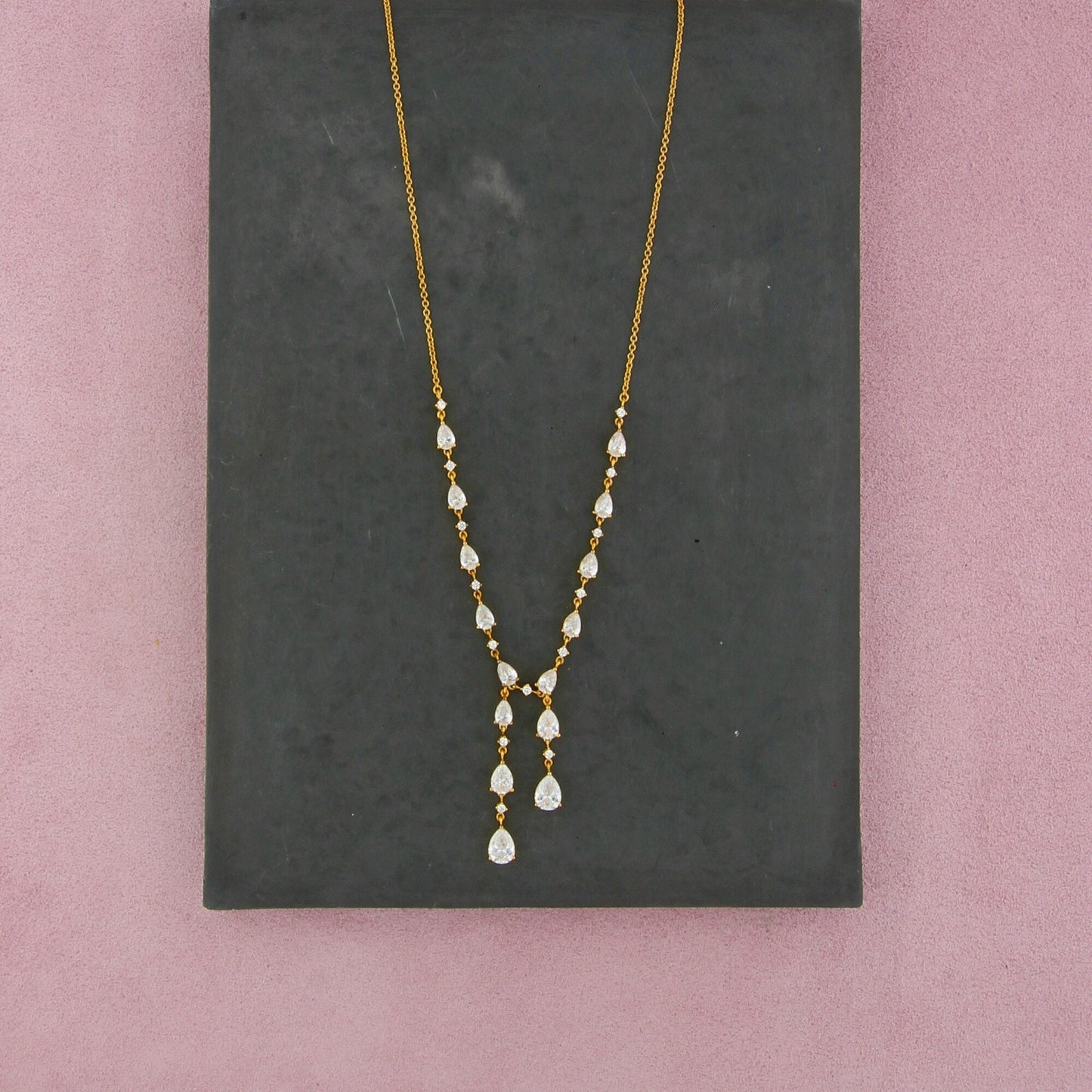 sterling silver gold plate pear-cut cz drop necklace size 17-19in