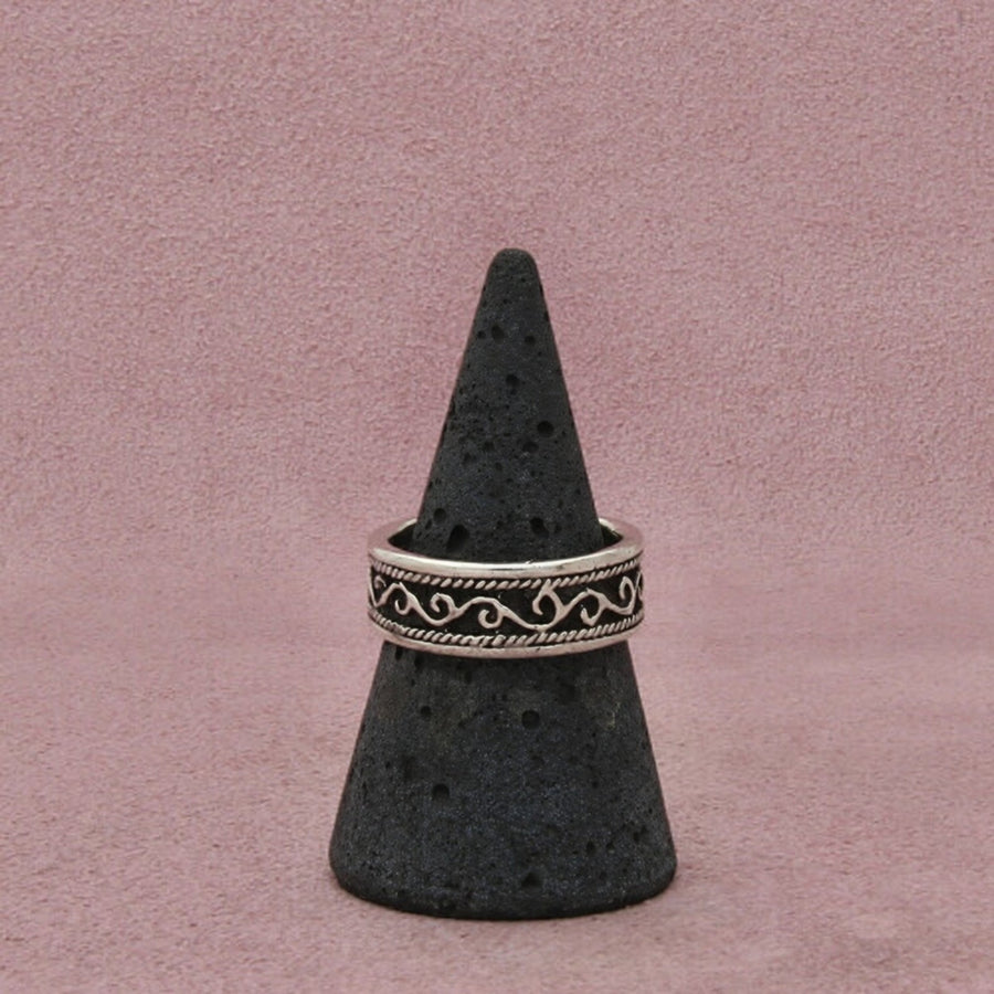 Sterling Silver Vintage Scroll Motif Rope Border Band Ring Size 7.5