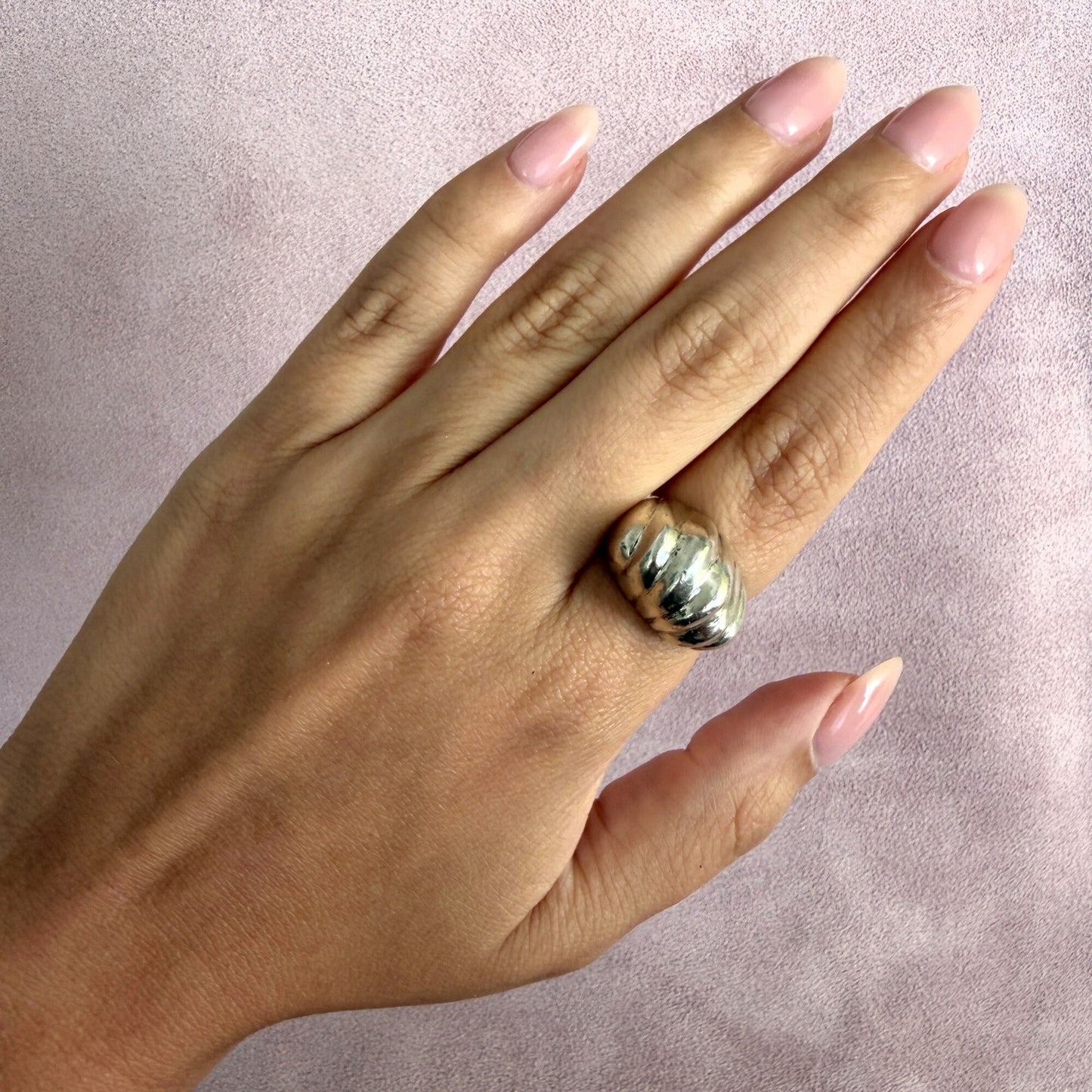 sterling silver vintage chunky scalloped dome ring size 6.75