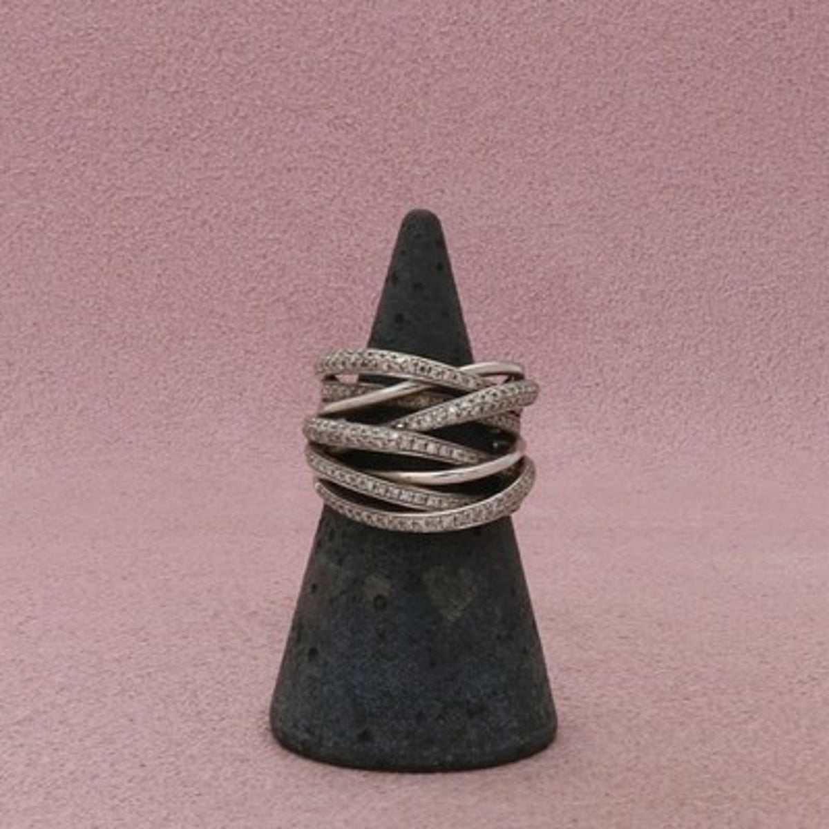 Effy 14K White Gold Diamond Multi-Row Openwork Crossover Band Ring Size 5.5