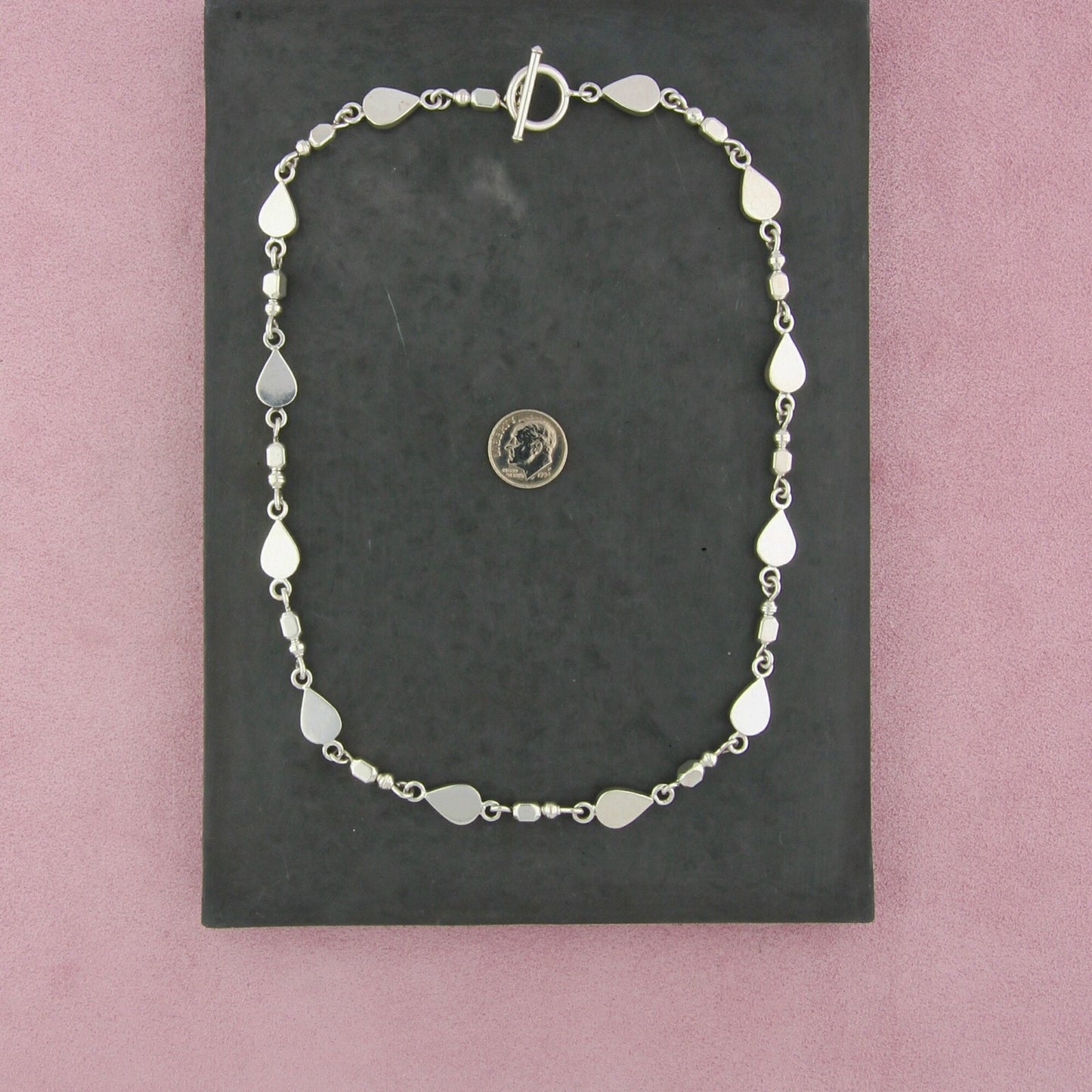 mexico sterling silver vintage tear drop link toggle necklace size 18in