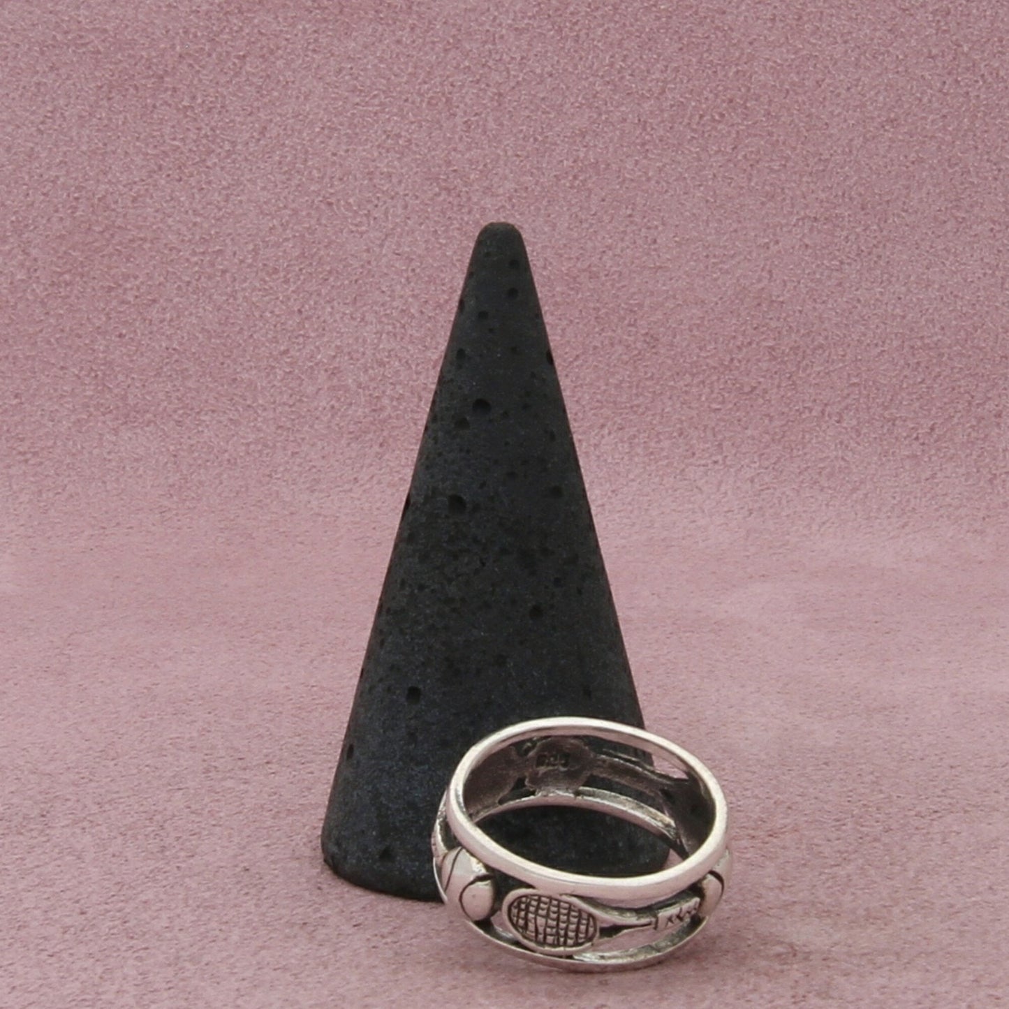 sterling silver tennis ball & racket band ring size 6.75